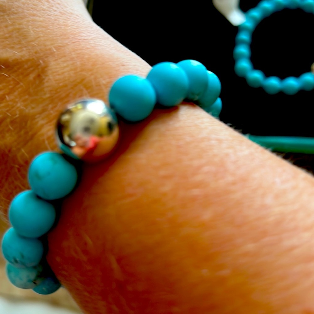 Sterling silver and reconstructed turquoise bead bracelet. New